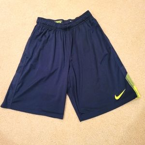 Nike Dri Fit Athletic Shorts Midnight Blue and Neon Green Men's Size Medium